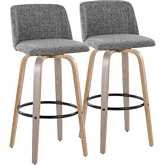 Toriano 30" Swivel Bar Stool in Light Grey Wood & Grey Noise Fabric with Black Footrest (Set of 2)